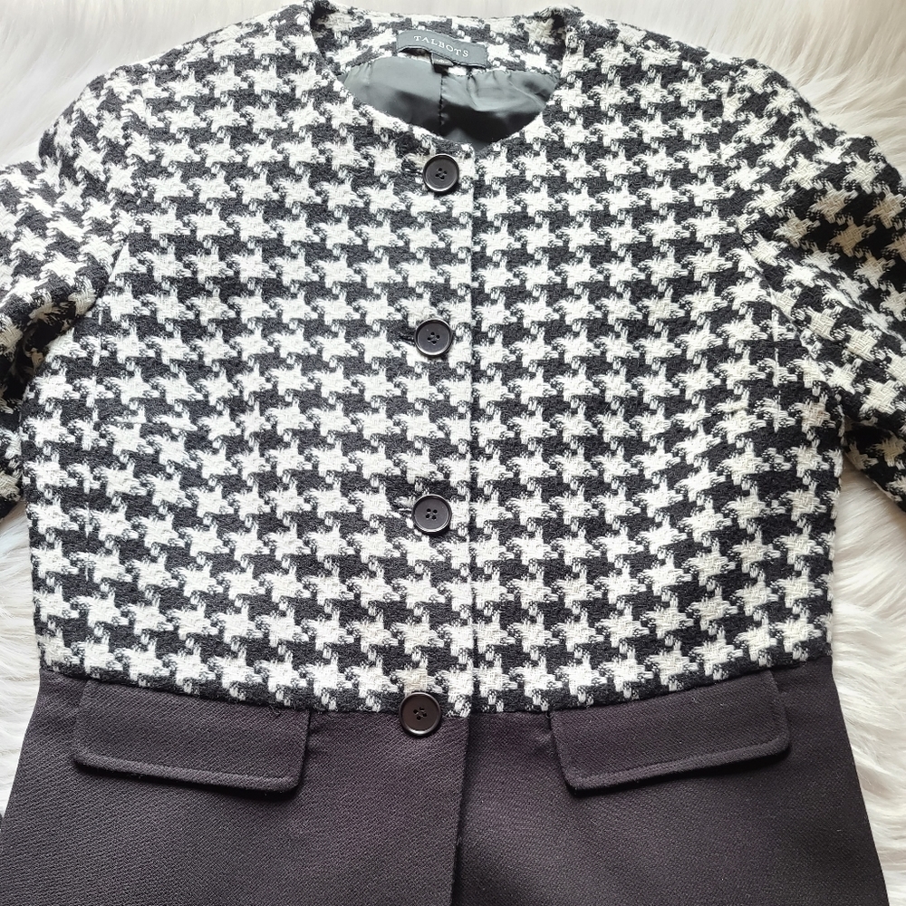 Talbots Houndstooth Tweed Jacket Blazer Size 4 - image 7